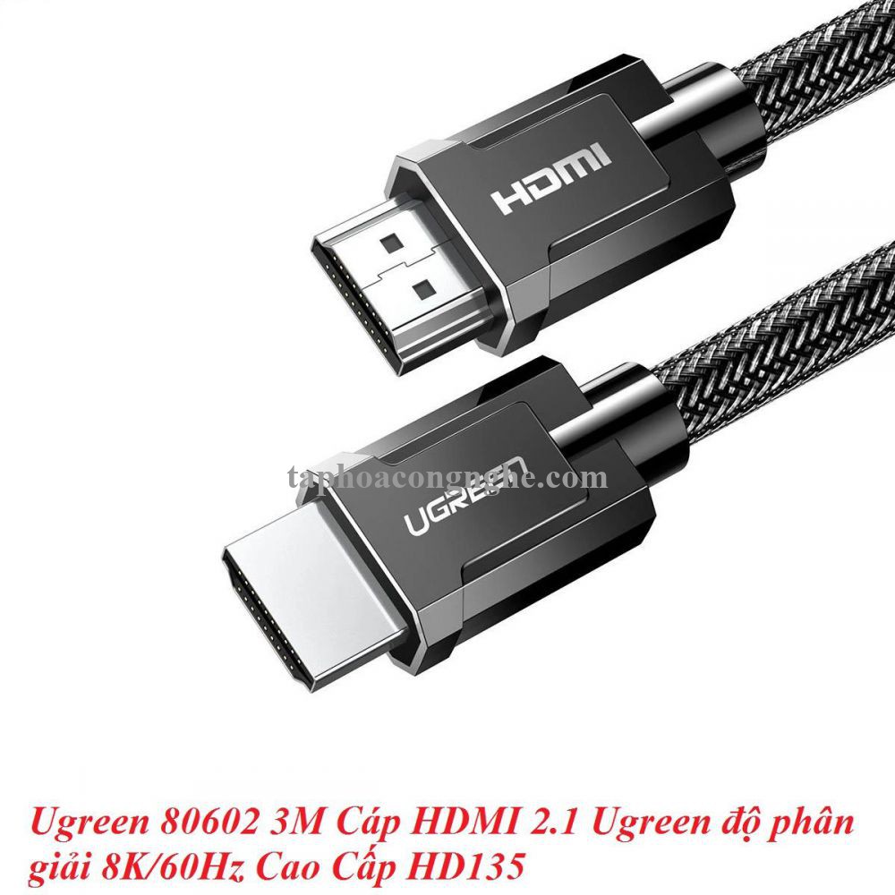 Ugreen 80602 3M HDMI 2.1 8K 60Hz 4K 120hz màu đen Cáp Ultra HD Cao Cấp HD135 30080602